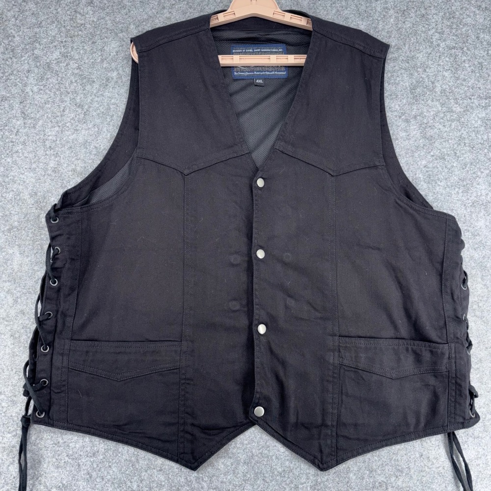 Daniel Smart Mens 4XL Black Canvas Motorcycle Vest Side Lace Concealed Carry